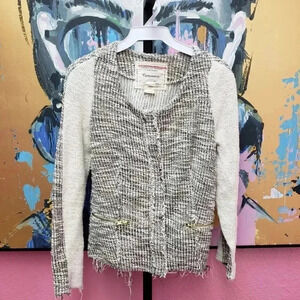Anthropologie Cartoonier Glimmer Frayed Tweed Jacket